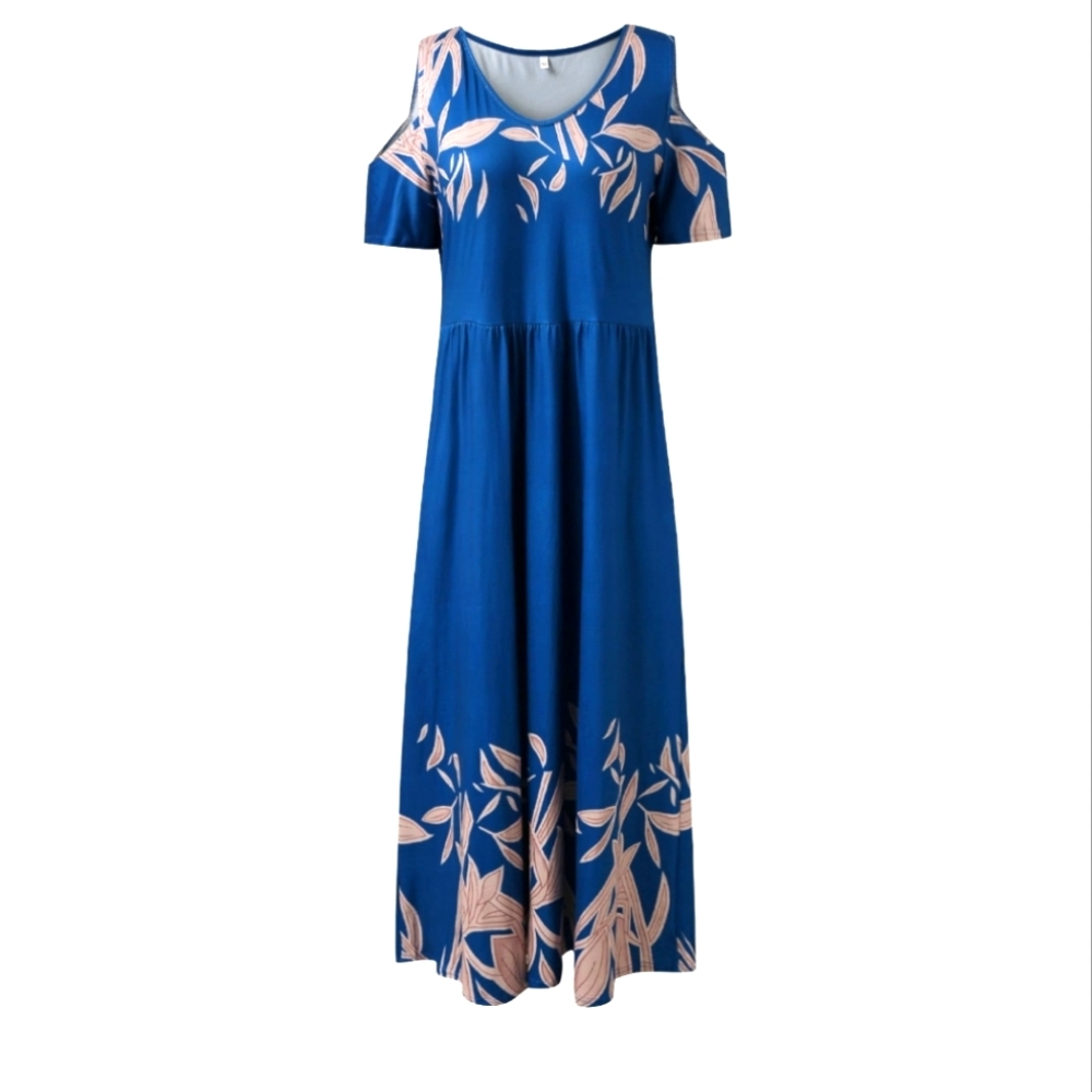 Ediodpoh cold shoulder sleeves,  blue and pink floral maxi dress size XL